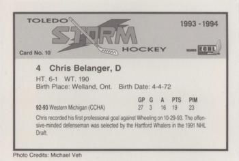 1993-94 Toledo Storm (ECHL) #10 Chris Belanger Back