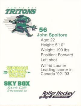 1993-94 Tampa Bay Tritons (RHI) #NNO John Spoltore Back