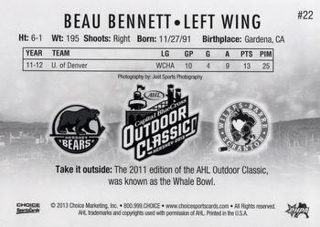 2012-13 Choice AHL Outdoor Classic #22 Beau Bennett Back