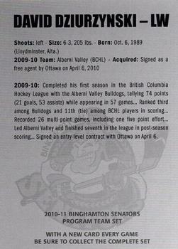 2010-11 Just Sports Photography Binghamton Senators (AHL) #9 David Dziurzynski Back