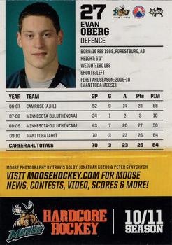 2010-11 Manitoba Moose (AHL) #NNO Evan Oberg Back