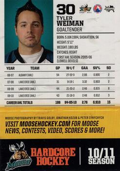 2010-11 Manitoba Moose (AHL) #NNO Tyler Weiman Back