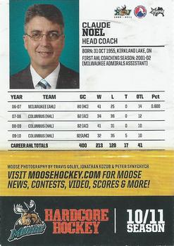 2010-11 Manitoba Moose (AHL) #NNO Claude Noel Back