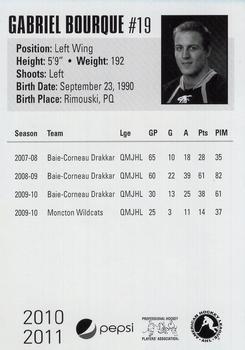 2010-11 Pepsi Milwaukee Admirals (AHL) #NNO Gabriel Bourque Back