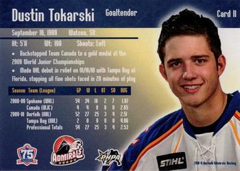 2010-11 Norfolk Admirals (AHL) #11 Dustin Tokarski Back