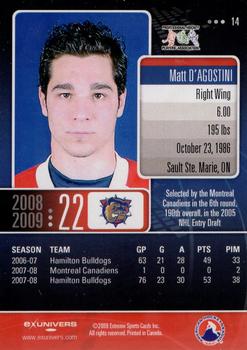 2008-09 Extreme Hamilton Bulldogs (AHL) #14 Matt D'Agostini Back