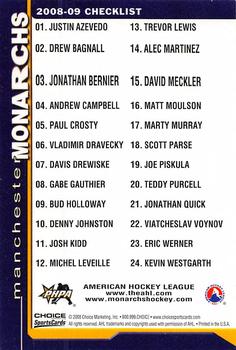 2008-09 Choice Manchester Monarchs (AHL) #NNO Header Card Back