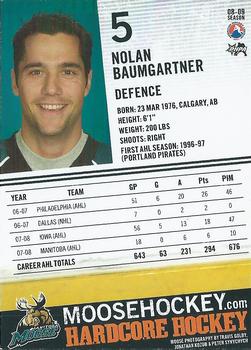 2008-09 Manitoba Moose (AHL) #NNO Nolan Baumgartner Back