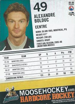 2008-09 Manitoba Moose (AHL) #NNO Alexandre Bolduc Back