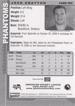 2008-09 Choice Philadelphia Phantoms (AHL) #09 Josh Gratton Back