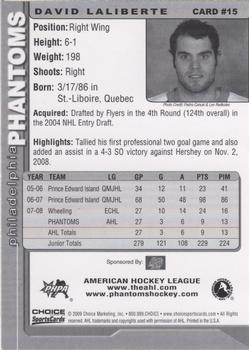 2008-09 Choice Philadelphia Phantoms (AHL) #15 David Laliberte Back