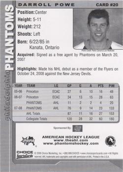 2008-09 Choice Philadelphia Phantoms (AHL) #20 Darroll Powe Back