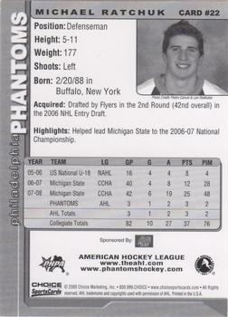 2008-09 Choice Philadelphia Phantoms (AHL) #22 Michael Ratchuk Back