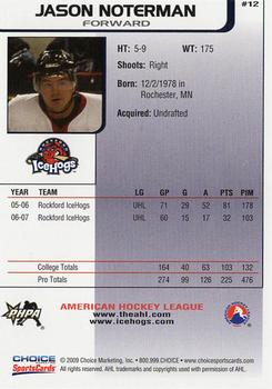 2008-09 Choice Rockford IceHogs (AHL) Anniversary Set #12 Jason Notermann Back
