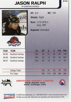 2008-09 Choice Rockford IceHogs (AHL) Anniversary Set #14 Jason Ralph Back