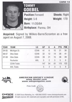 2008-09 Choice Wilkes-Barre/Scranton Penguins (AHL) #14 Tommy Goebel Back