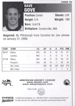 2008-09 Choice Wilkes-Barre/Scranton Penguins (AHL) #16 David Gove Back