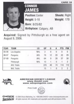 2008-09 Choice Wilkes-Barre/Scranton Penguins (AHL) #18 Connor James Back