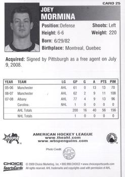 2008-09 Choice Wilkes-Barre/Scranton Penguins (AHL) #25 Joey Mormina Back