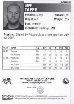 2008-09 Choice Wilkes-Barre/Scranton Penguins (AHL) #30 Jeff Taffe Back