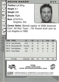 2008-09 Choice Florida Everblades (ECHL) #11 Kevin Baker Back