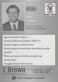 2008-09 L. Brown & Sons Vermont Catamounts (NCAA) #7 Josh Franklin Back