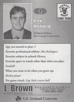 2008-09 L. Brown & Sons Vermont Catamounts (NCAA) #15 Drew Mackenzie Back