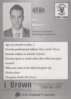 2008-09 L. Brown & Sons Vermont Catamounts (NCAA) #16 Rob Madore Back