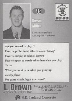 2008-09 L. Brown & Sons Vermont Catamounts (NCAA) #19 Kevan Miller Back