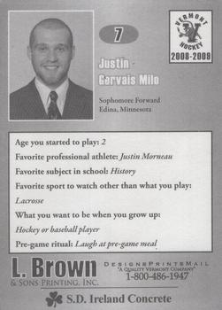 2008-09 L. Brown & Sons Vermont Catamounts (NCAA) #20 Justin Milo Back