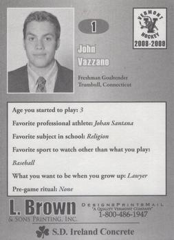 2008-09 L. Brown & Sons Vermont Catamounts (NCAA) #26 John Vazzano Back