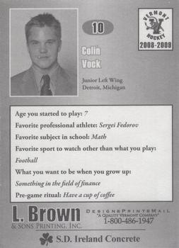 2008-09 L. Brown & Sons Vermont Catamounts (NCAA) #27 Colin Vock Back