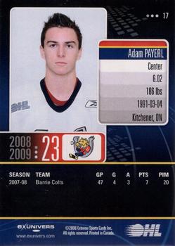 2008-09 Extreme Barrie Colts (OHL) #17 Adam Payerl Back