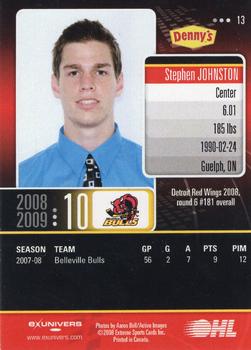 2008-09 Extreme Belleville Bulls (OHL) #13 Stephen Johnston Back