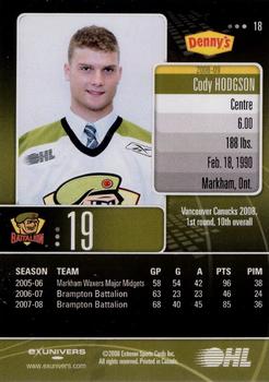 2008-09 Extreme Brampton Battalion (OHL) #18 Cody Hodgson Back