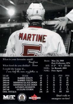 2008-09 M&T Printing Guelph Storm (OHL) #NNO Nathan Martine Back