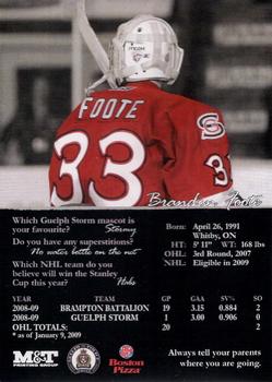 2008-09 M&T Printing Guelph Storm (OHL) #NNO Brandon Foote Back