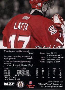 2008-09 M&T Printing Guelph Storm (OHL) #NNO Michael Latta Back