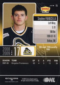 2008-09 Extreme Kingston Frontenacs (OHL) #15 Stephen Francella Back