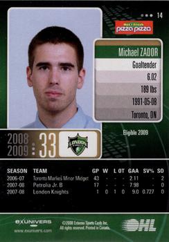 2008-09 Extreme London Knights (OHL) #14 Michael Zador Back