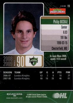 2008-09 Extreme London Knights (OHL) #19 Phil McRae Back