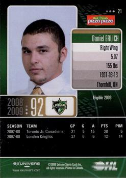 2008-09 Extreme London Knights (OHL) #21 Daniel Erlich Back