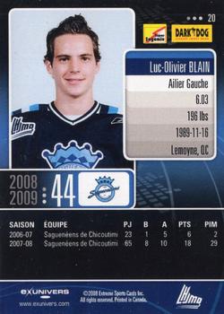 2008-09 Extreme Chicoutimi Sagueneens (QMJHL) #20 Luc-Olivier Blain Back