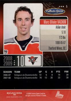2008-09 Extreme Drummondville Voltigeurs (QMJHL) #5 Marc-Olivier Vachon Back