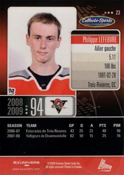 2008-09 Extreme Drummondville Voltigeurs (QMJHL) #23 Philippe Lefebvre Back
