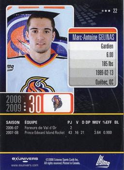 2008-09 Extreme Gatineau Olympiques (QMJHL) #22 Marc-Antoine Gelinas Back