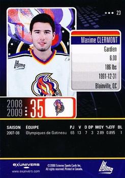2008-09 Extreme Gatineau Olympiques (QMJHL) #23 Maxime Clermont Back
