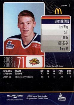 2008-09 Extreme Moncton Wildcats (QMJHL) #7 Matt Brown Back