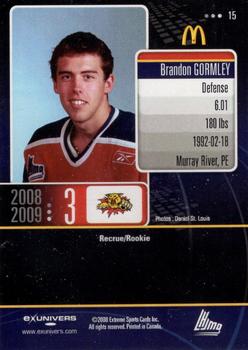 2008-09 Extreme Moncton Wildcats (QMJHL) #15 Brandon Gormley Back