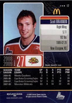 2008-09 Extreme Moncton Wildcats (QMJHL) #17 Scott Brannon Back